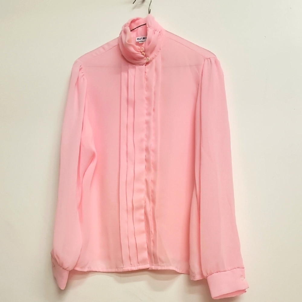 Vintage 90s Pink Semi Sheer Blouse Med